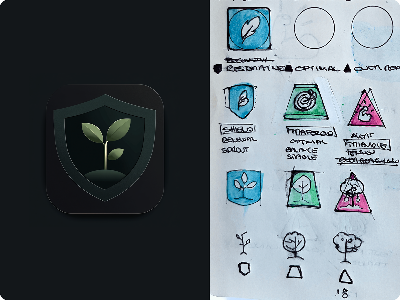 Midjourney icon vs hand sketches side by side