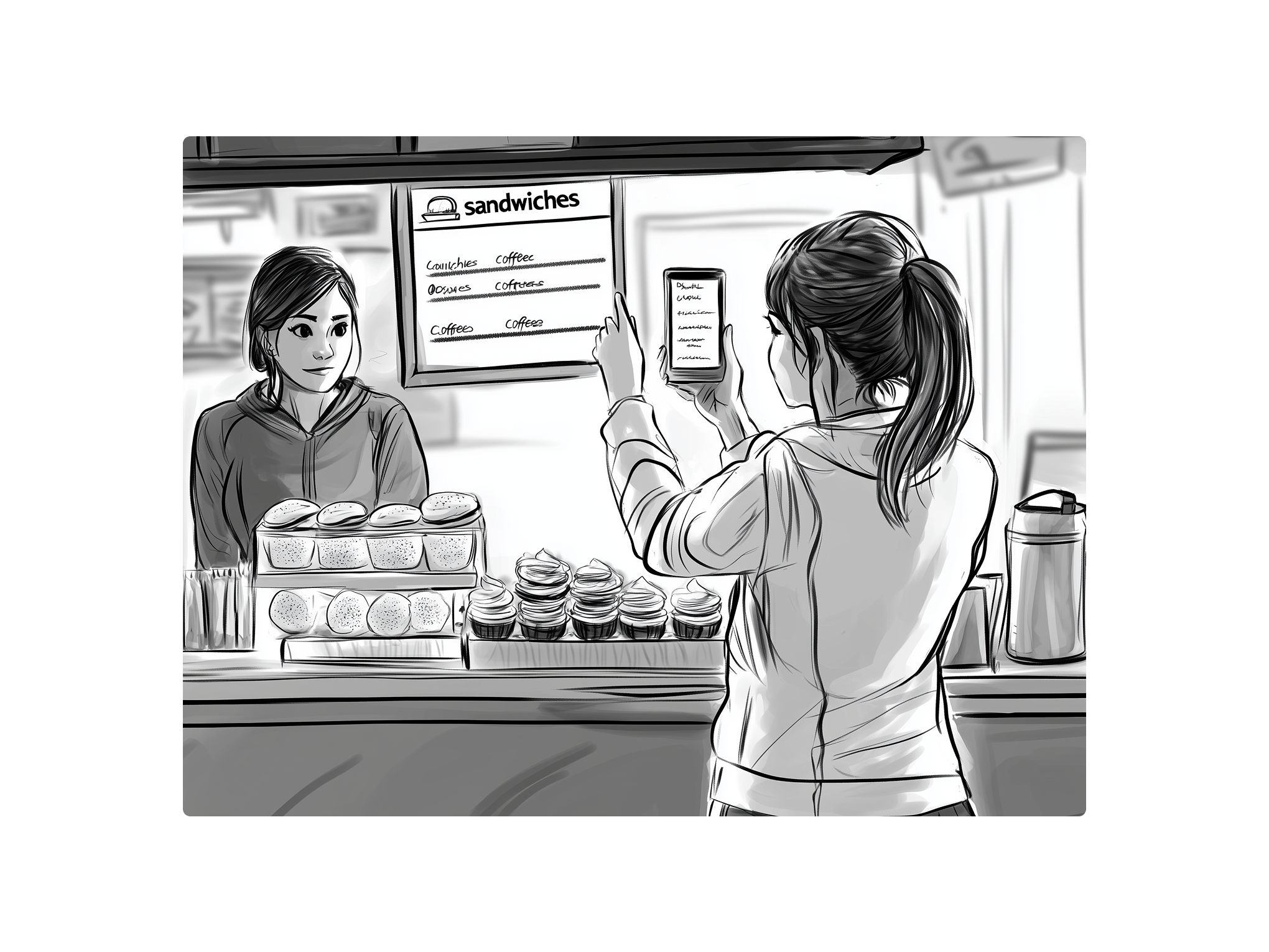 Storyboard: Alex needs a better way to read small text with her phone camera